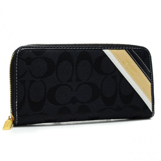 Coach Legacy Stripe In Signature Large Black Wallets AHE | Women